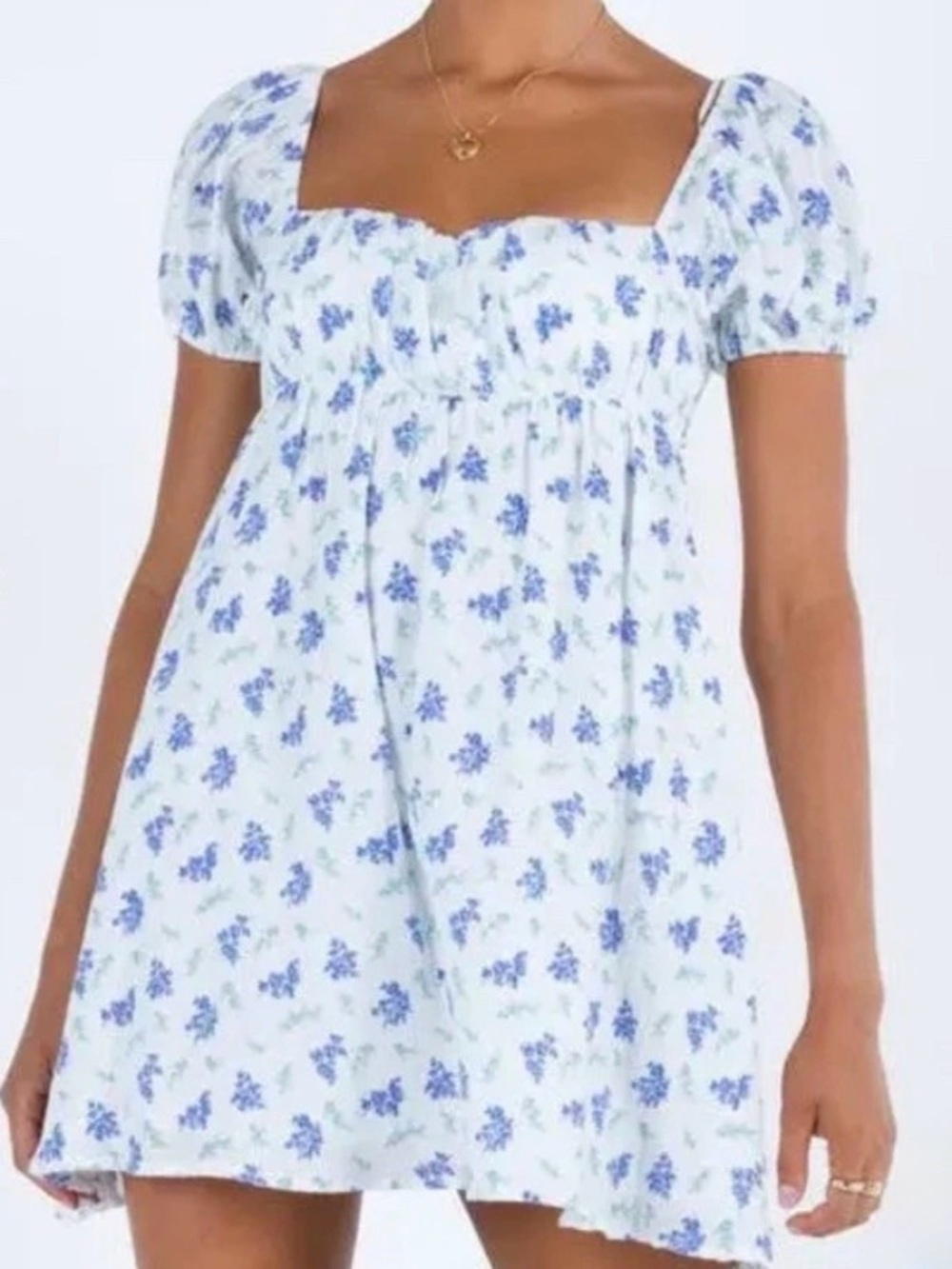 Princess Polly White Dress with Blue Floral Accents milkmade, cottage core, NEW